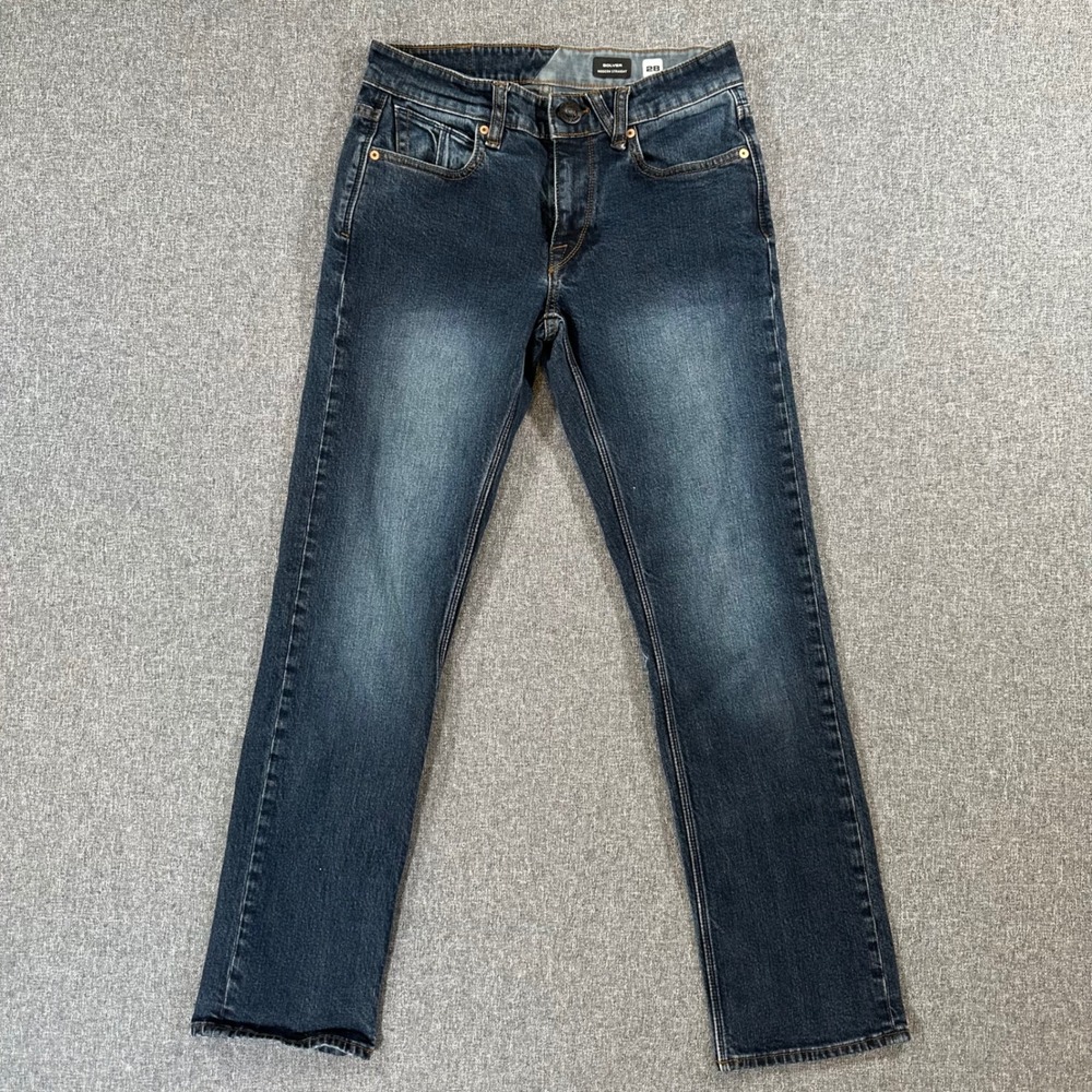 Volcom Solver Modern Straight Jeans‎ Mens 28 Dark Wash Blue Denim Skate Pants